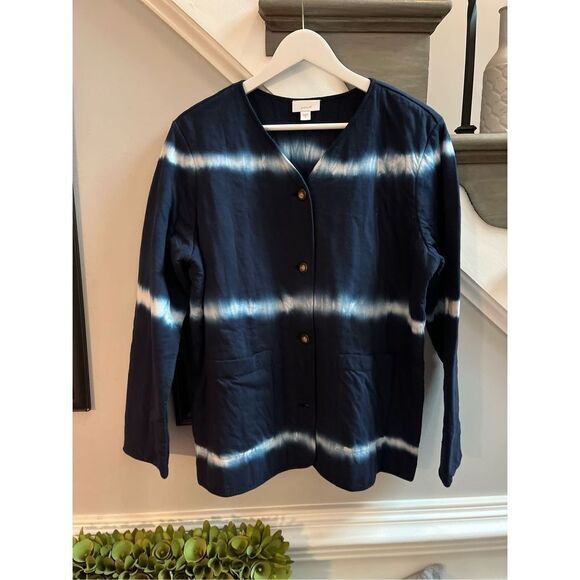 J. Jill Pure Jill Blue Tie Dye Button Down Quilted Jacket sz M EUC - Picture 1 of 9